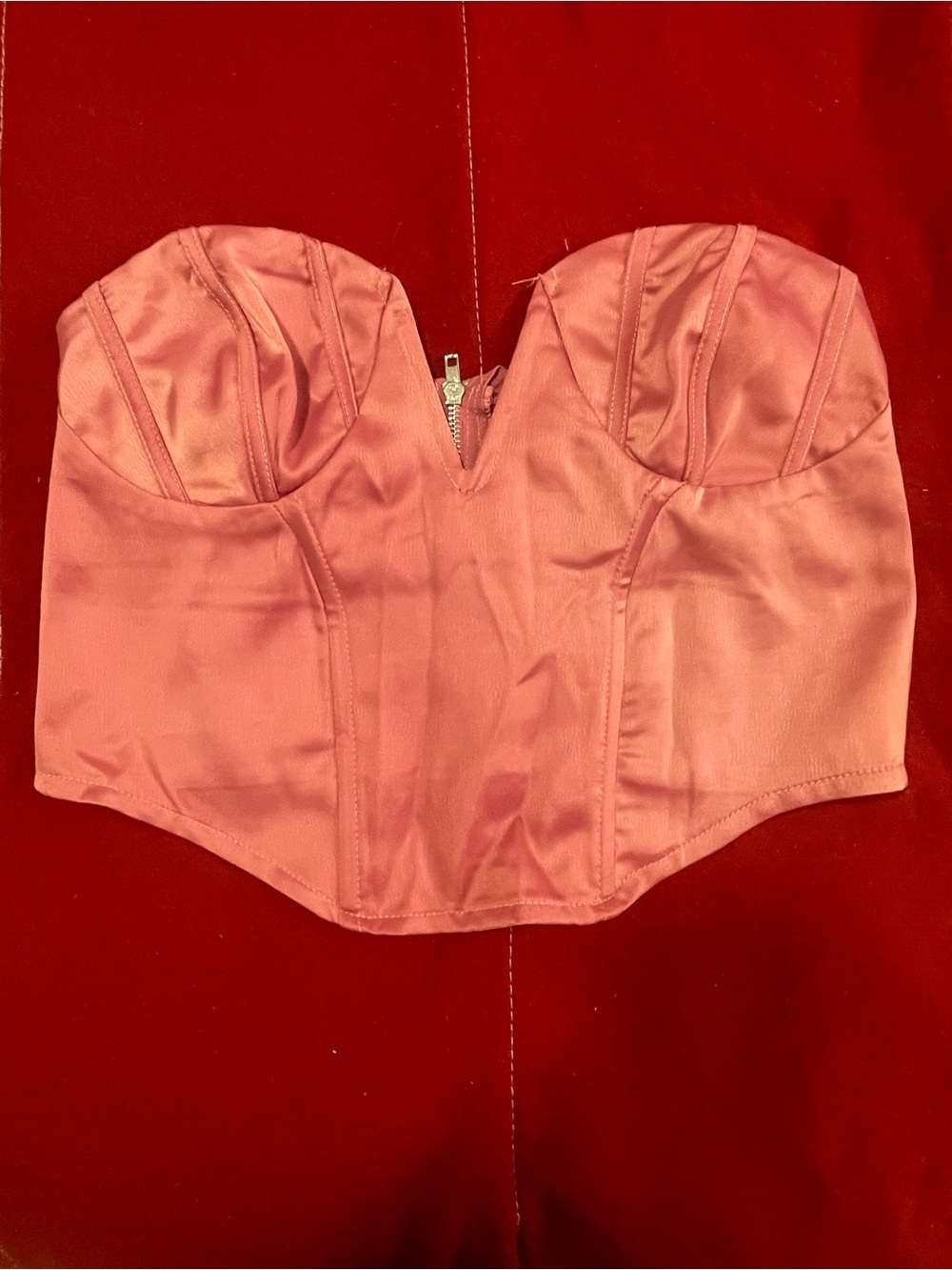 PrettyLittleThing Peach-Pink Satin Strapless Bustier Top